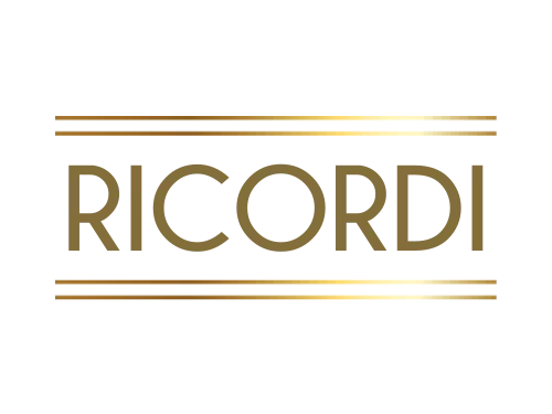 Logo Ricordi, fond transparent, écriture or avec barre supérieurs et inferieurs or